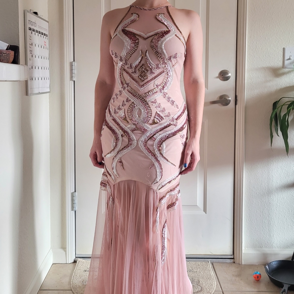 Long Beaded Pink Miss Selfridge Prom Formal Dress